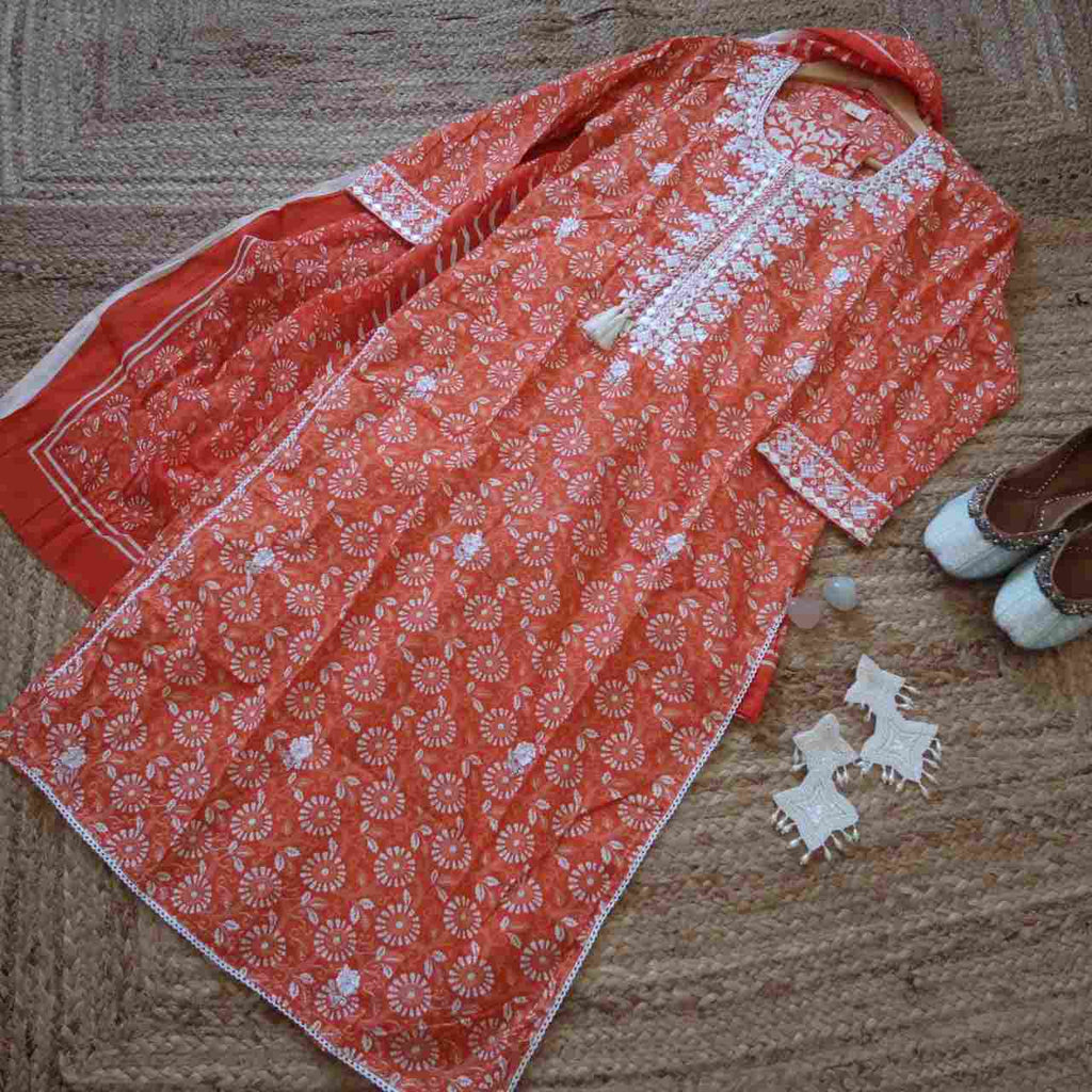 Romance in Cotton Orange Candy Suit (3 piece)