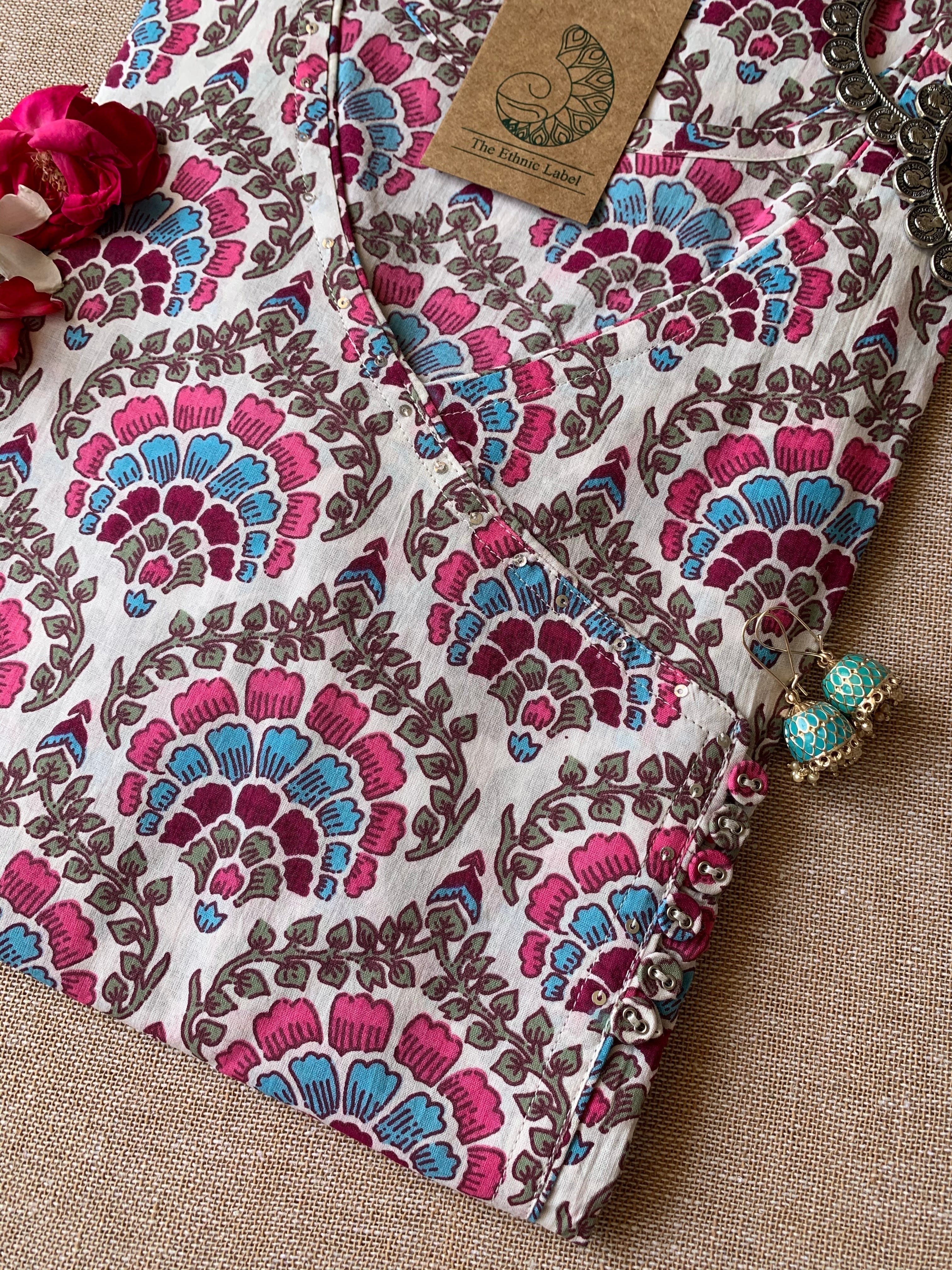 "Orchid" Blue Pink Angrakha Cotton Kurta