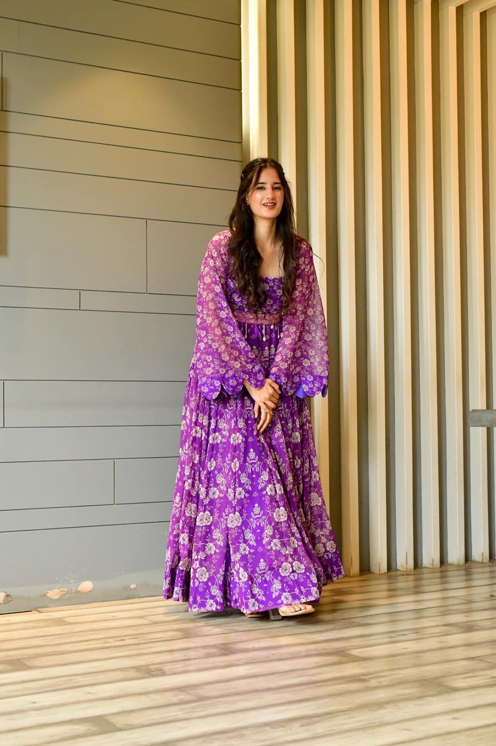 Madhumita purple georgette dress