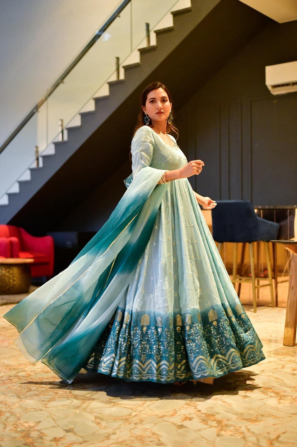 hazel ombre silk embroidered set
