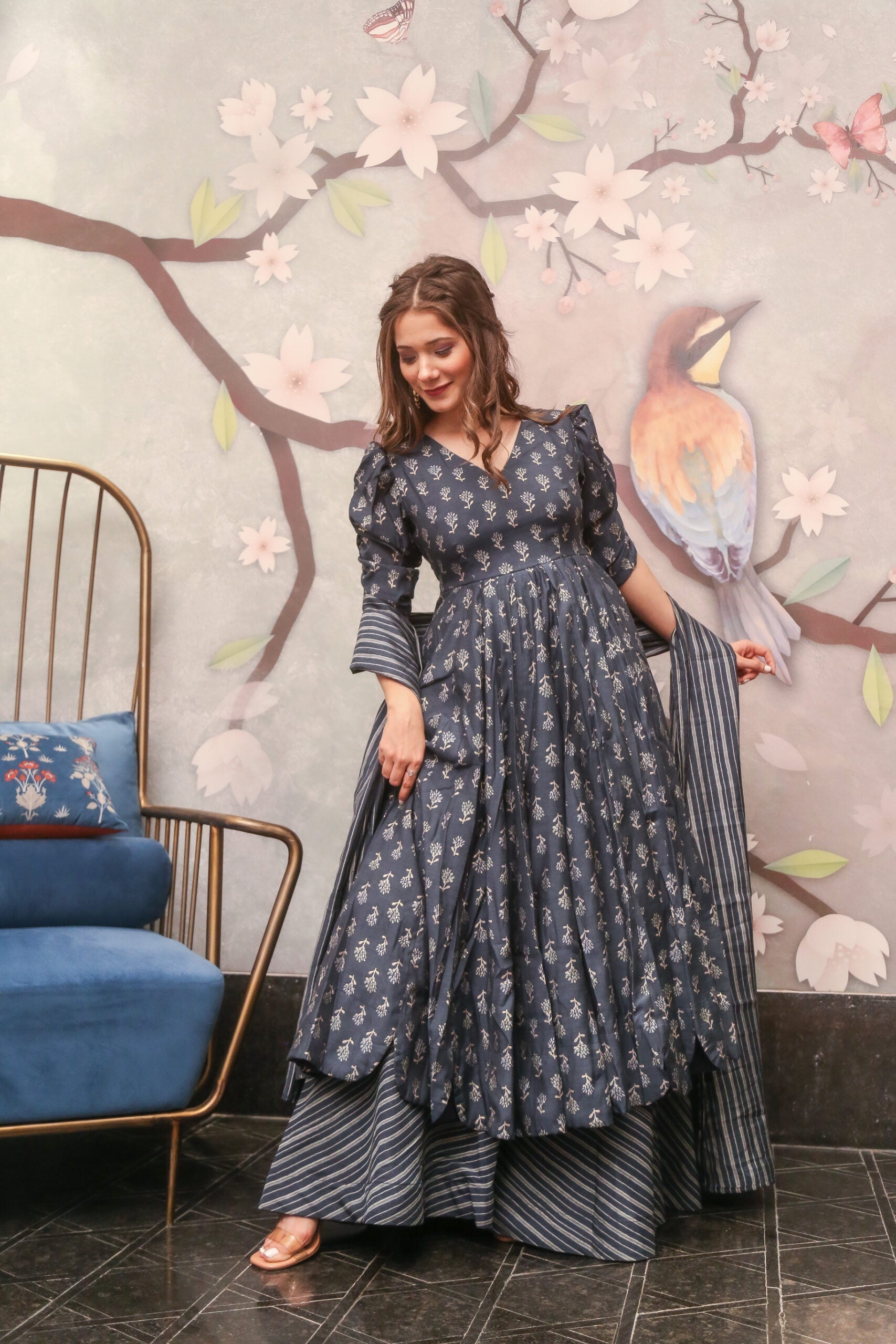 gazelle grey muslin kurta palazzo set